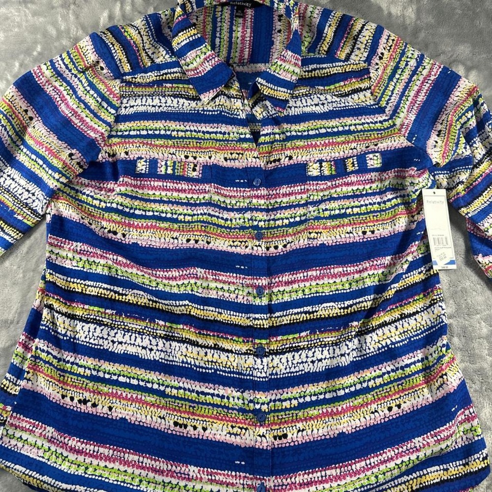 Relativity multi-colored striped button-up shirt … - image 2